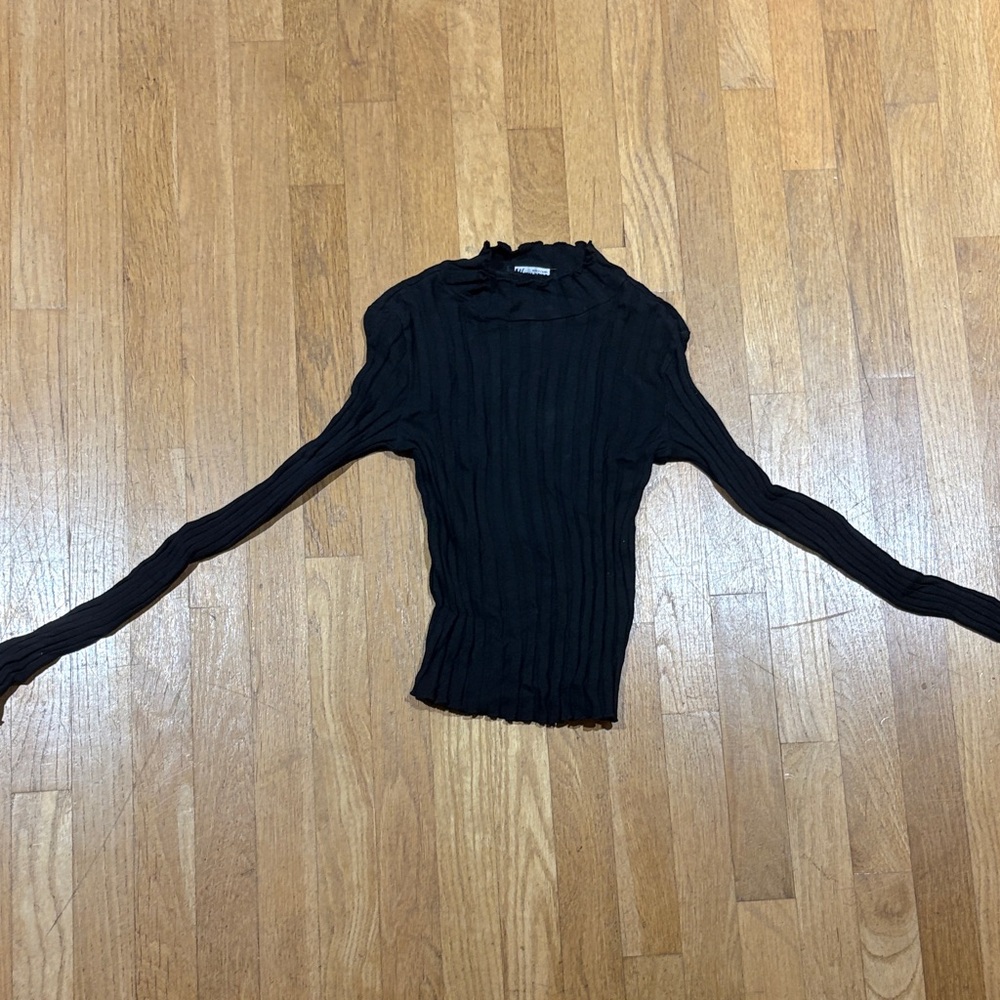 Zara Black Ribbed Long Sleeve Mock Neck Top
